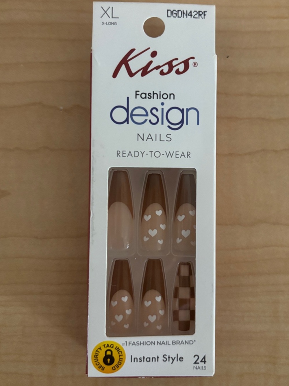 Kiss Press On Nails - Brown Tip, Heart & Checker Accents